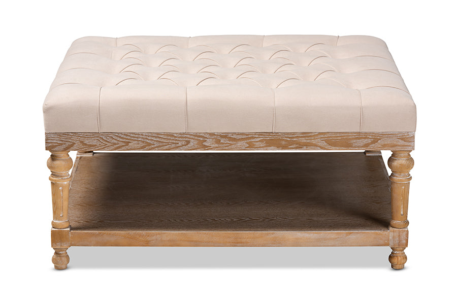 Baxton Studio Kelly Modern and Rustic Beige Linen Fabric Upholstered and Greywashed Wood Cocktail Ottoman | Coffee Tables | Modishstore - 6