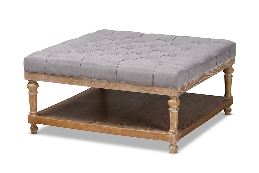 Baxton Studio Kelly Modern and Rustic Beige Linen Fabric Upholstered and Greywashed Wood Cocktail Ottoman | Coffee Tables | Modishstore - 8