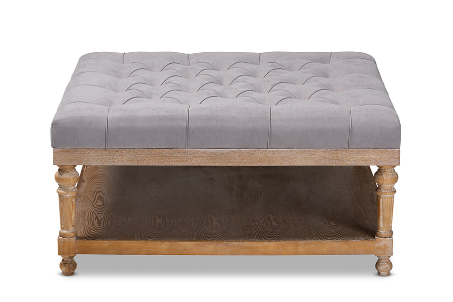 Baxton Studio Kelly Modern and Rustic Beige Linen Fabric Upholstered and Greywashed Wood Cocktail Ottoman | Coffee Tables | Modishstore - 12