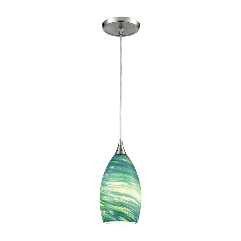 Collanino 1-Light Mini Pendant in Satin Nickel with Aqua Swirl Blown Glass ELK Lighting | Pendant Lamps | Modishstore
