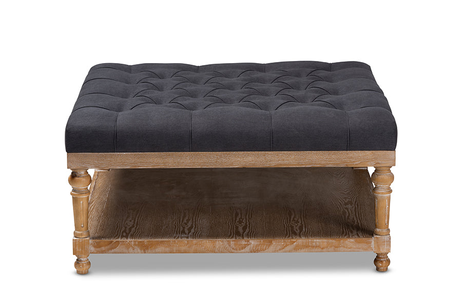 Baxton Studio Kelly Modern and Rustic Charcoal Linen Fabric Upholstered and Greywashed Wood Cocktail Ottoman | Coffee Tables | Modishstore - 5