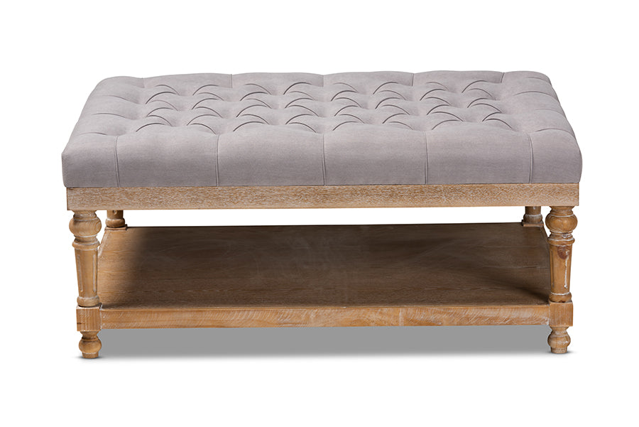 Baxton Studio Lindsey Modern and Rustic Grey Linen Fabric Upholstered and Greywashed Wood Cocktail Ottoman | Coffee Tables | Modishstore - 4