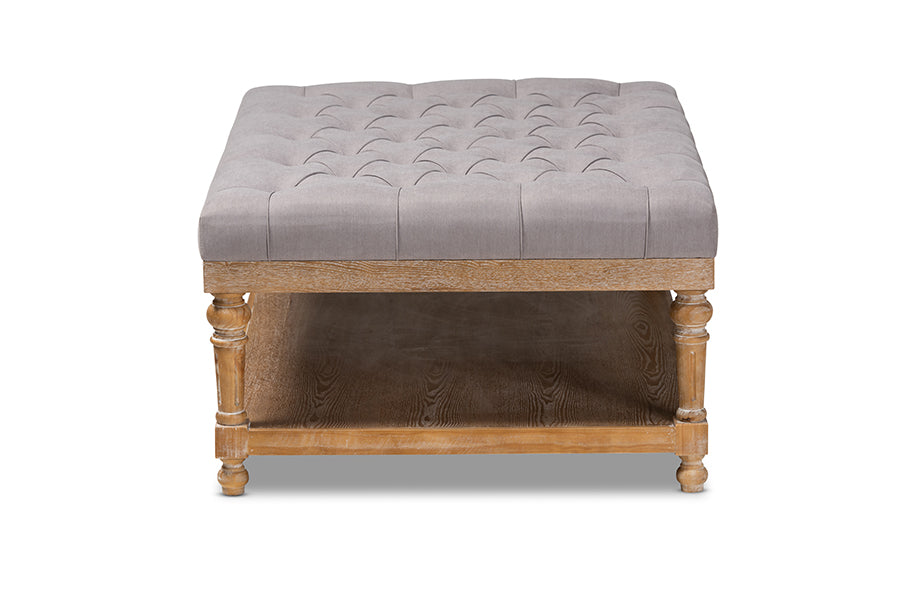 Baxton Studio Lindsey Modern and Rustic Grey Linen Fabric Upholstered and Greywashed Wood Cocktail Ottoman | Coffee Tables | Modishstore - 3