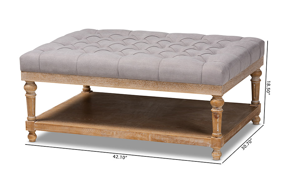 Baxton Studio Lindsey Modern and Rustic Grey Linen Fabric Upholstered and Greywashed Wood Cocktail Ottoman | Coffee Tables | Modishstore - 2