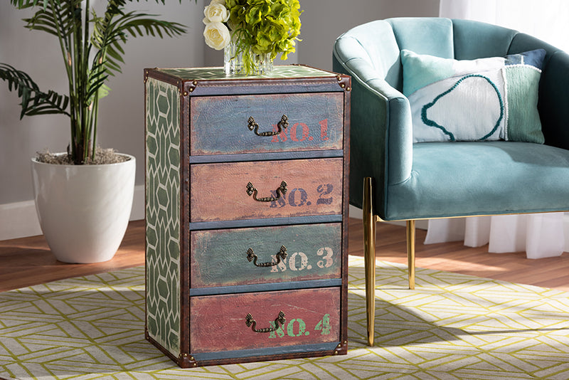 Baxton Studio Amandine Vintage Rustic French Inspired Multicolor Finished Wood 4-Drawer Accent Storage Cabinet | Modishstore | Cabinets