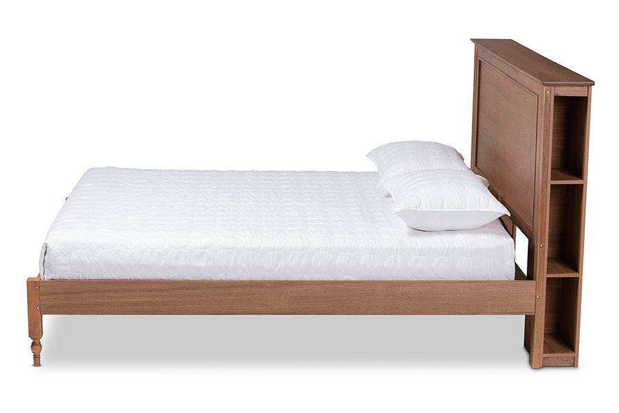 Baxton Studio Danielle Traditional and Transitional Rustic Ash Walnut Brown Finished Wood King Size Platform Storage Bed with Built-In Shelves | Beds | Modishstore - 2