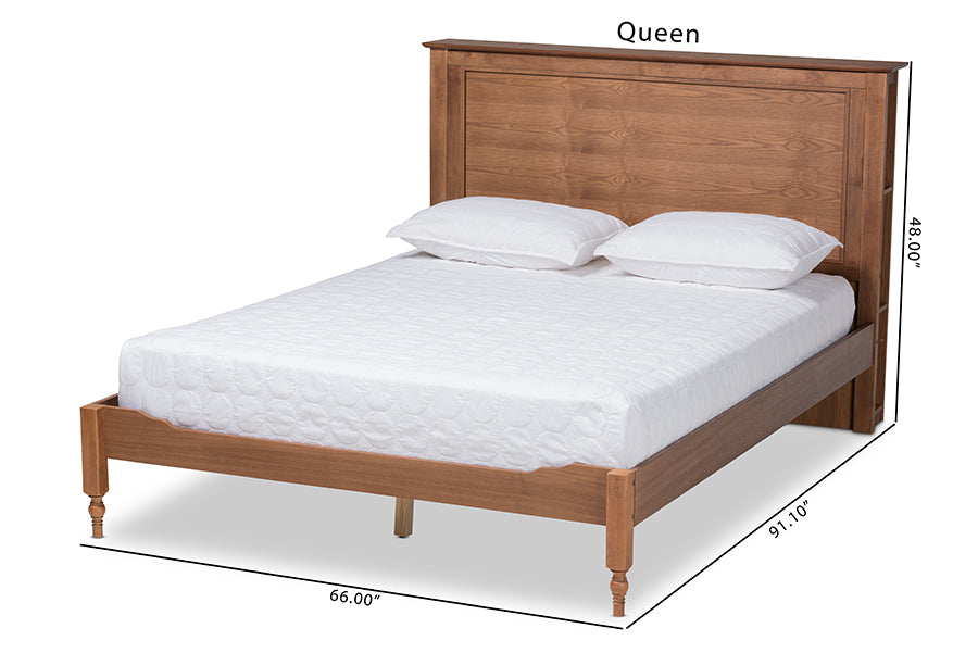 Baxton Studio Danielle Traditional and Transitional Rustic Ash Walnut Brown Finished Wood Queen Size Platform Storage Bed with Built-In Shelves | Beds | Modishstore - 5