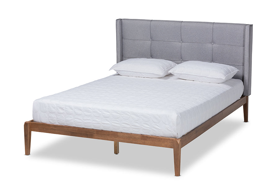 Baxton Studio Edmond Modern and Contemporary Grey Fabric Upholstered and Ash Walnut Brown Finished Wood Full Size Platform Bed | Beds | Modishstore - 4