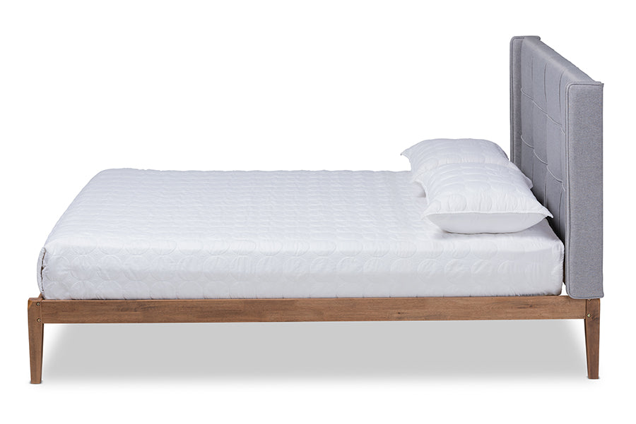 Baxton Studio Edmond Modern and Contemporary Grey Fabric Upholstered and Ash Walnut Brown Finished Wood Full Size Platform Bed | Beds | Modishstore - 2