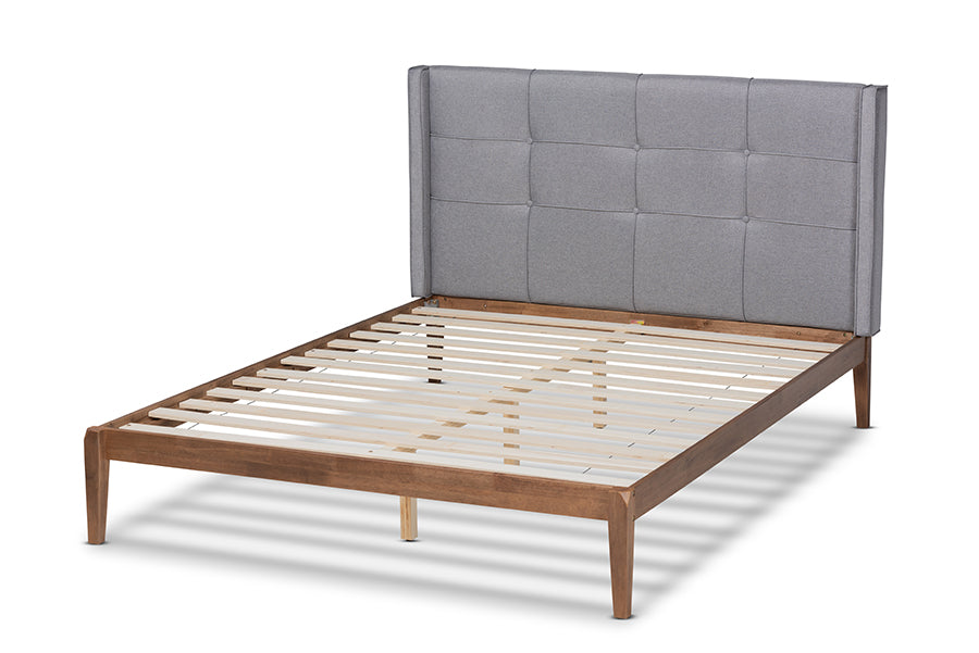 Baxton Studio Edmond Modern and Contemporary Grey Fabric Upholstered and Ash Walnut Brown Finished Wood Full Size Platform Bed | Beds | Modishstore - 6