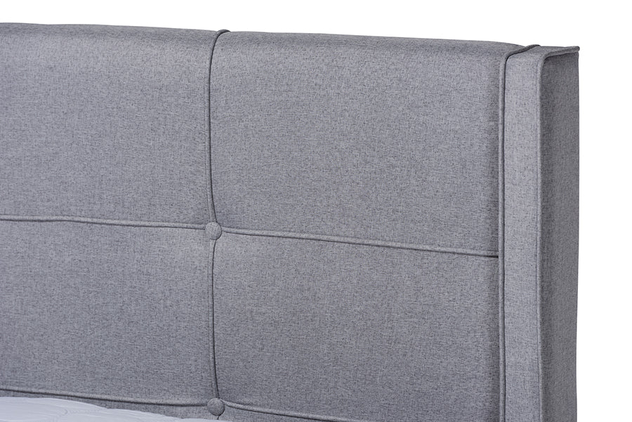 Baxton Studio Edmond Modern and Contemporary Grey Fabric Upholstered and Ash Walnut Brown Finished Wood Full Size Platform Bed | Beds | Modishstore - 3