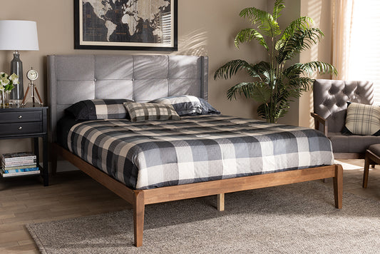 Baxton Studio Edmond Modern and Contemporary Grey Fabric Upholstered and Ash Walnut Brown Finished Wood Full Size Platform Bed | Beds | Modishstore