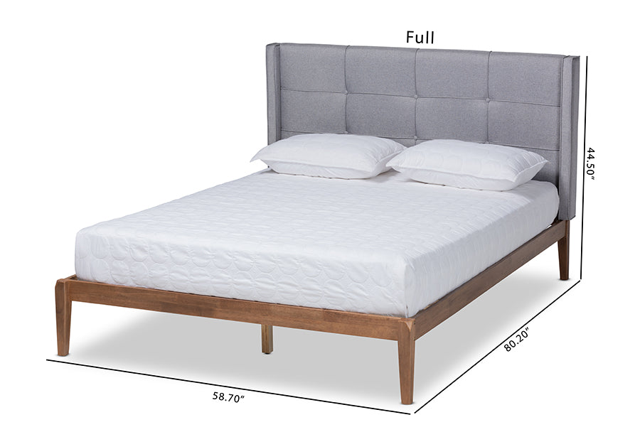Baxton Studio Edmond Modern and Contemporary Grey Fabric Upholstered and Ash Walnut Brown Finished Wood Full Size Platform Bed | Beds | Modishstore - 5