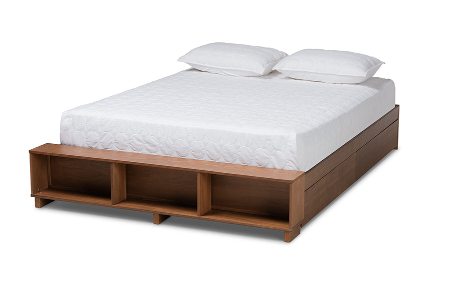 Baxton Studio Arthur Modern Rustic Ash Walnut Brown Finished Wood King Size Platform Bed with Built-In Shelves | Beds | Modishstore - 6