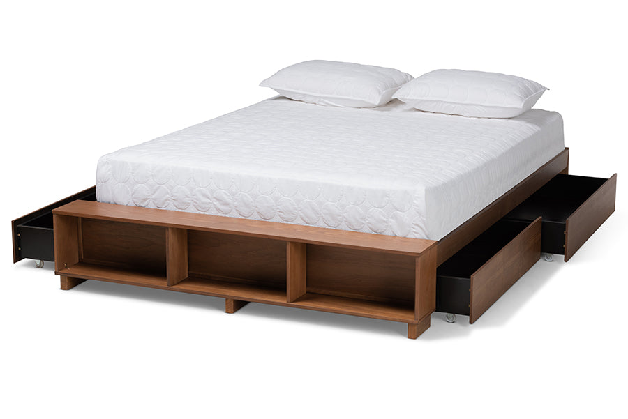 Baxton Studio Arthur Modern Rustic Ash Walnut Brown Finished Wood Queen Size Platform Bed with Built-In Shelves | Beds | Modishstore - 5