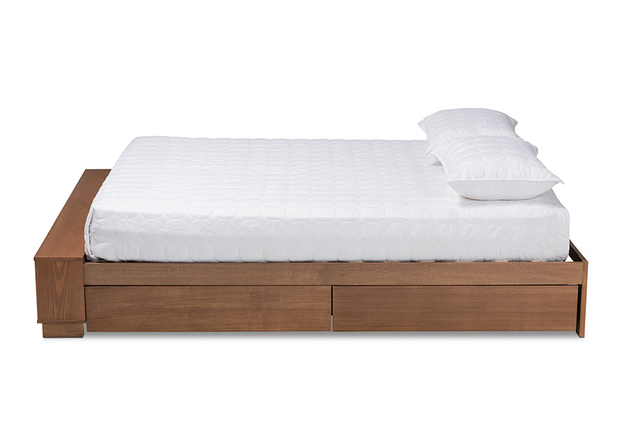 Baxton Studio Arthur Modern Rustic Ash Walnut Brown Finished Wood King Size Platform Bed with Built-In Shelves | Beds | Modishstore - 3