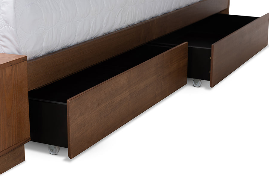 Baxton Studio Arthur Modern Rustic Ash Walnut Brown Finished Wood Queen Size Platform Bed with Built-In Shelves | Beds | Modishstore - 4