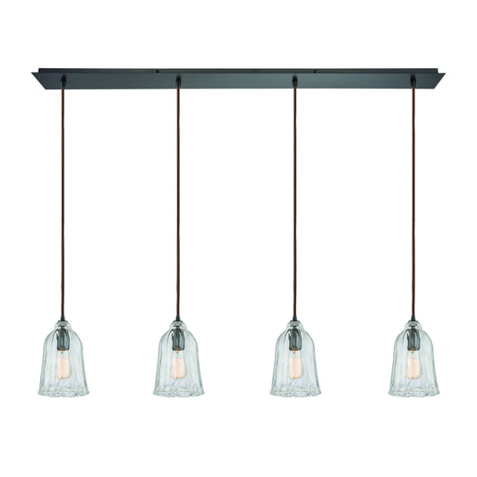 Hand Formed Glass 4-Light Linear Pendant Fixture In Oiled Bronze With Clear Hand-Formed GlassELK Lighting | Pendant Lamps | Modishstore | 10671/4LP