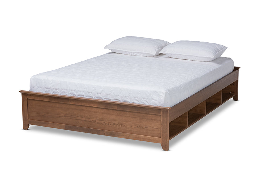 Baxton Studio Anders Traditional and Rustic Ash Walnut Brown Finished Wood King Size Platform Storage Bed Frame with Built-In Shelves | Beds | Modishstore - 4