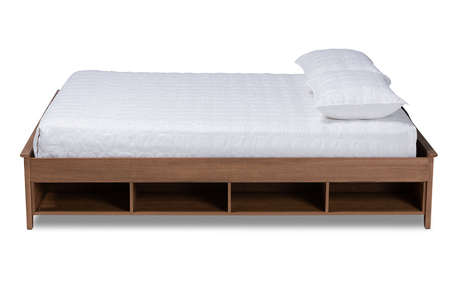 Baxton Studio Anders Traditional and Rustic Ash Walnut Brown Finished Wood King Size Platform Storage Bed Frame with Built-In Shelves | Beds | Modishstore - 3
