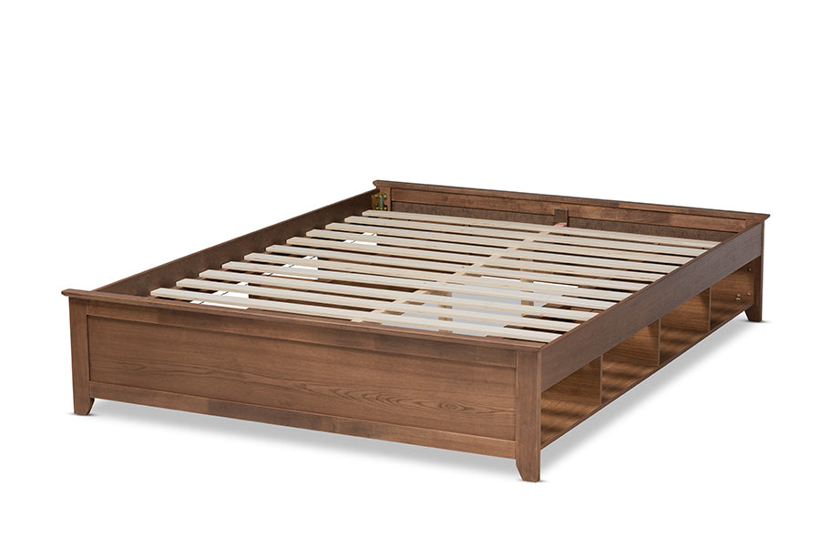 Baxton Studio Anders Traditional and Rustic Ash Walnut Brown Finished Wood Queen Size Platform Storage Bed Frame with Built-In Shelves | Beds | Modishstore - 5