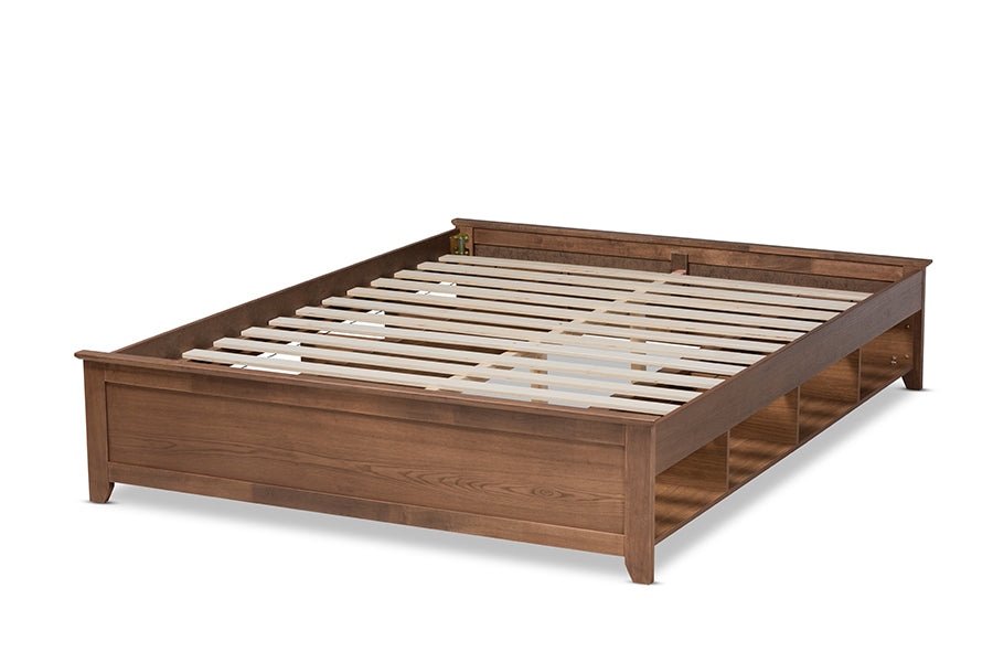 Baxton Studio Anders Traditional and Rustic Ash Walnut Brown Finished Wood King Size Platform Storage Bed Frame with Built-In Shelves | Beds | Modishstore - 6