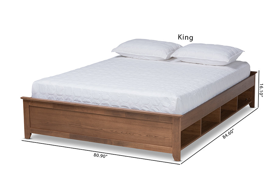 Baxton Studio Anders Traditional and Rustic Ash Walnut Brown Finished Wood King Size Platform Storage Bed Frame with Built-In Shelves | Beds | Modishstore - 5