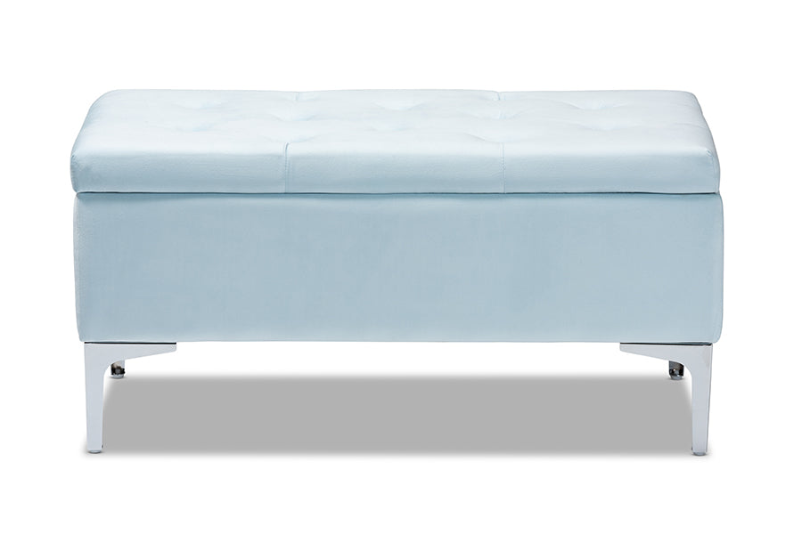Baxton Studio Mabel Modern and Contemporary Transitional Light Blue Velvet Fabric Upholstered Silver Finished Storage Ottoman | Ottomans | Modishstore - 7