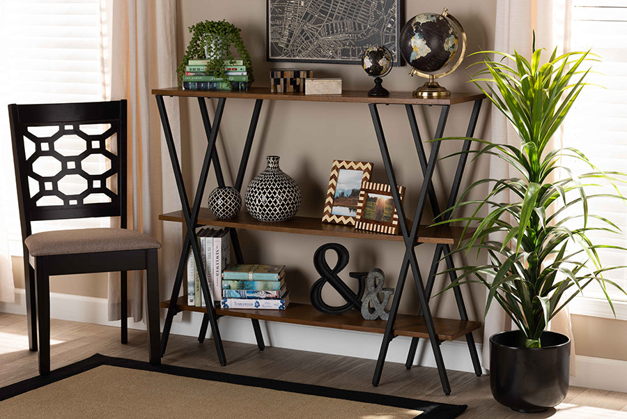 Baxton Studio Norton Rustic and Industrial Walnut Brown Finished Wood and Black Finished Metal Console Table | Modishstore | Console Tables
