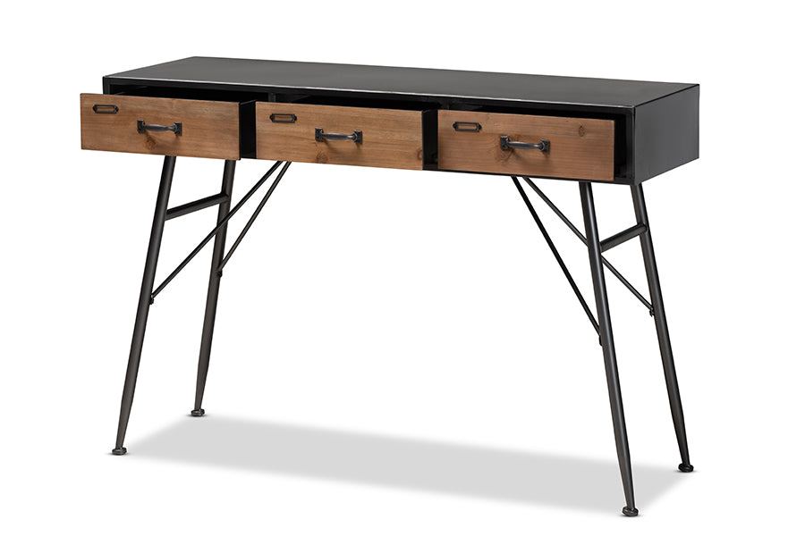 Baxton Studio Ariana Modern and Contemporary Industrial Black and Oak Brown Finished Wood 3-Drawer Metal Console Table | Console Tables | Modishstore - 6