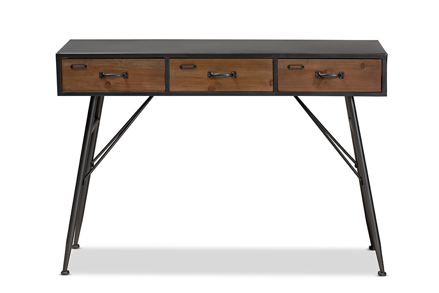 Baxton Studio Ariana Modern and Contemporary Industrial Black and Oak Brown Finished Wood 3-Drawer Metal Console Table | Console Tables | Modishstore - 5
