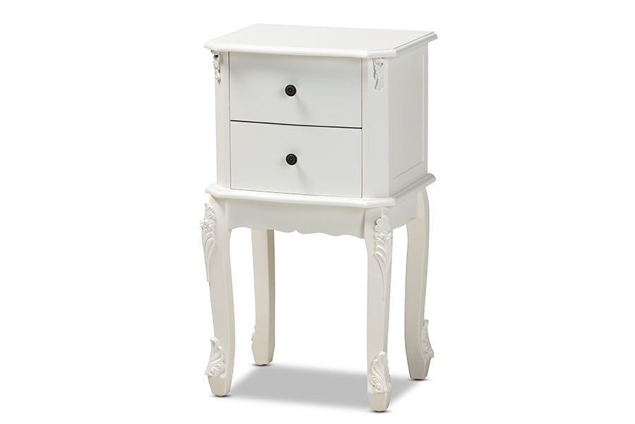 baxton studio sophia classic and traditional french white finished wood 2 drawer nightstand | Modish Furniture Store-2