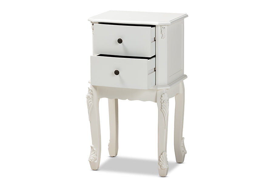 baxton studio sophia classic and traditional french white finished wood 2 drawer nightstand | Modish Furniture Store-3