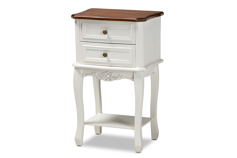 baxton studio darla classic and traditional french white and cherry brown finished wood 2 drawer nightstand | Modish Furniture Store-2