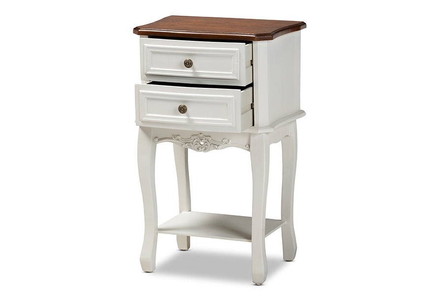 baxton studio darla classic and traditional french white and cherry brown finished wood 2 drawer nightstand | Modish Furniture Store-3