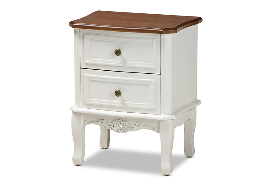 baxton studio darlene classic and traditional french white and cherry brown finished wood 2 drawer nightstand | Modish Furniture Store-2