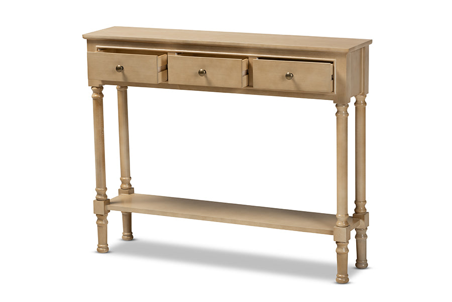 Baxton Studio Calvin Classic and Traditional French Farmhouse Oak Brown Finished Wood 3-Drawer Entryway Console Table | Console Tables | Modishstore - 8