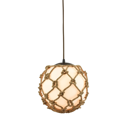 Coastal Inlet 1-Light Mini Pendant in Oiled Bronze with Rope and Opal Glass ELK Lighting | Pendant Lamps | Modishstore