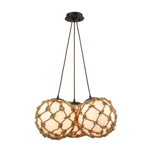 Coastal Inlet 3-Light Chandelier in Oiled Bronze with Rope and Opal Glass ELK Lighting | Chandeliers | Modishstore