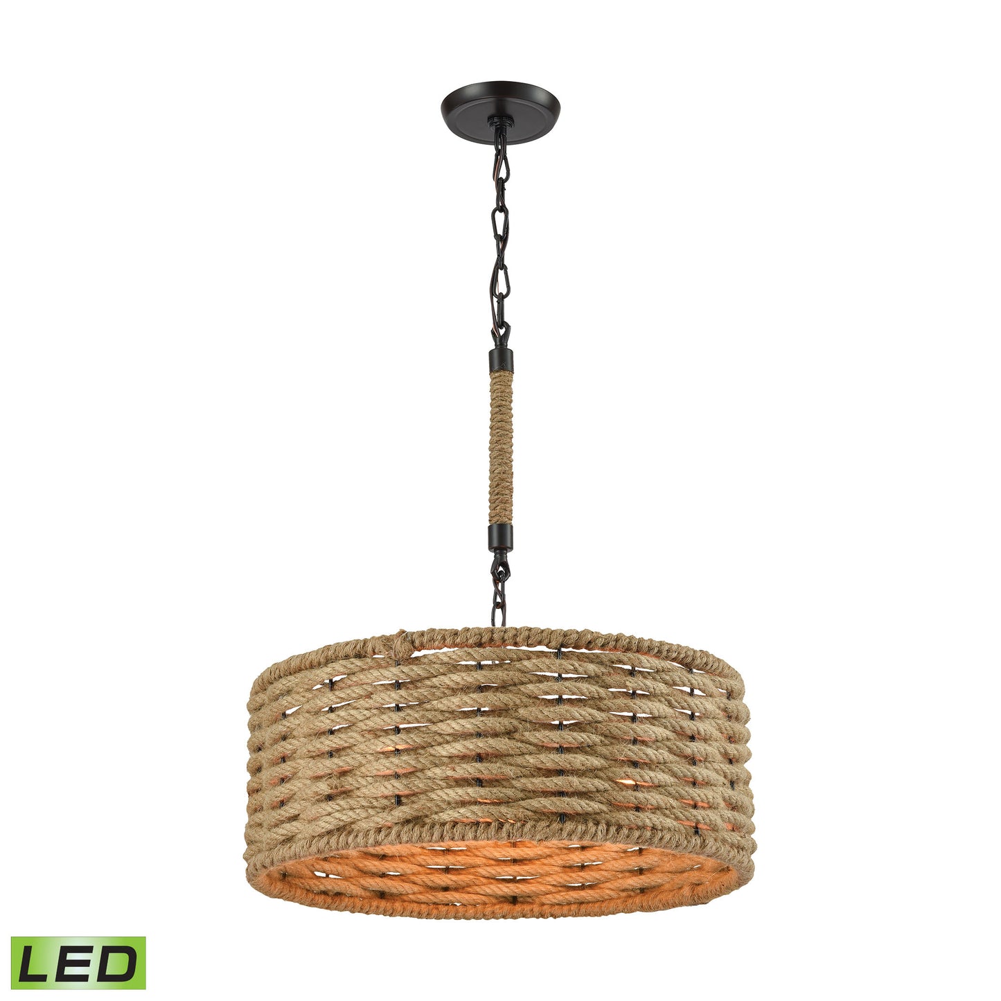 Weaverton 3-Light Chandelier in Oiled Bronze with Natural Rope-wrapped Shade - Includes LED Bulbs ELK Lighting | Chandeliers | Modishstore