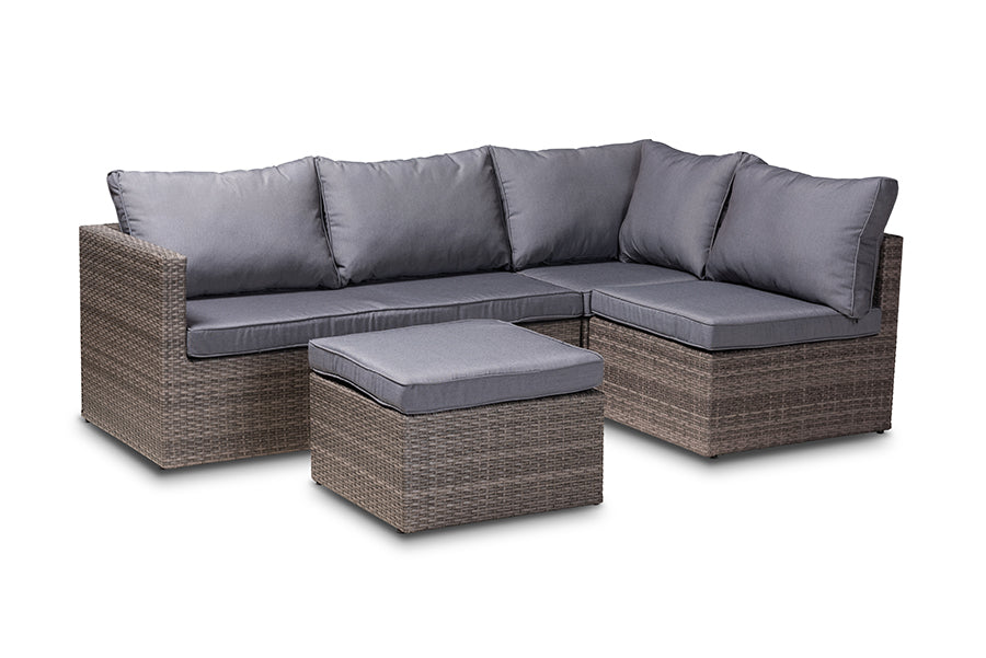 baxton studio pamela modern and contemporary grey polyester upholstered and brown finished 4 piece woven rattan outdoor patio set | Modish Furniture Store-2