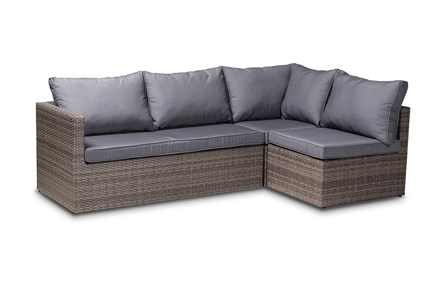 baxton studio pamela modern and contemporary grey polyester upholstered and brown finished 4 piece woven rattan outdoor patio set | Modish Furniture Store-3