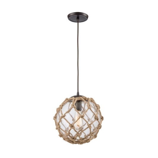Coastal Inlet 1-Light Mini Pendant in Oiled Bronze with Rope and Clear Glass ELK Lighting | Pendant Lamps | Modishstore