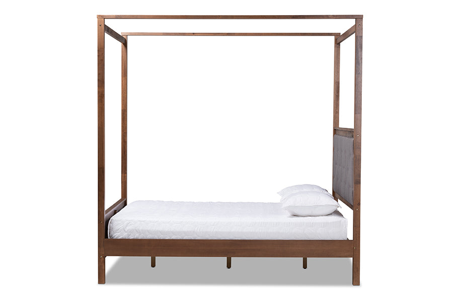 Baxton Studio Natasha Modern and Contemporary Grey Fabric Upholstered and Walnut Brown Finished Wood Queen Size Platform Canopy Bed | Beds | Modishstore - 3