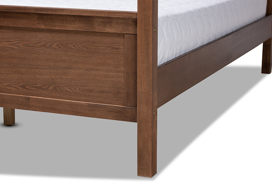 Baxton Studio Natasha Modern and Contemporary Grey Fabric Upholstered and Walnut Brown Finished Wood Queen Size Platform Canopy Bed | Beds | Modishstore - 4
