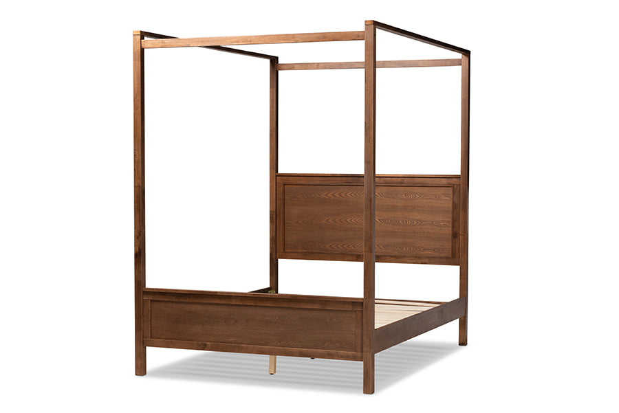 baxton studio veronica modern and contemporary walnut brown finished wood king size platform canopy bed | Modish Furniture Store-2