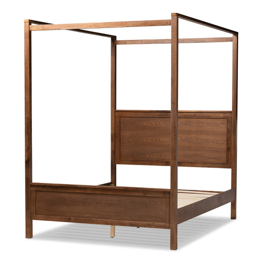 Baxton Studio Veronica Modern and Contemporary Walnut Brown Finished Wood Queen Size Platform Canopy Bed | Beds | Modishstore