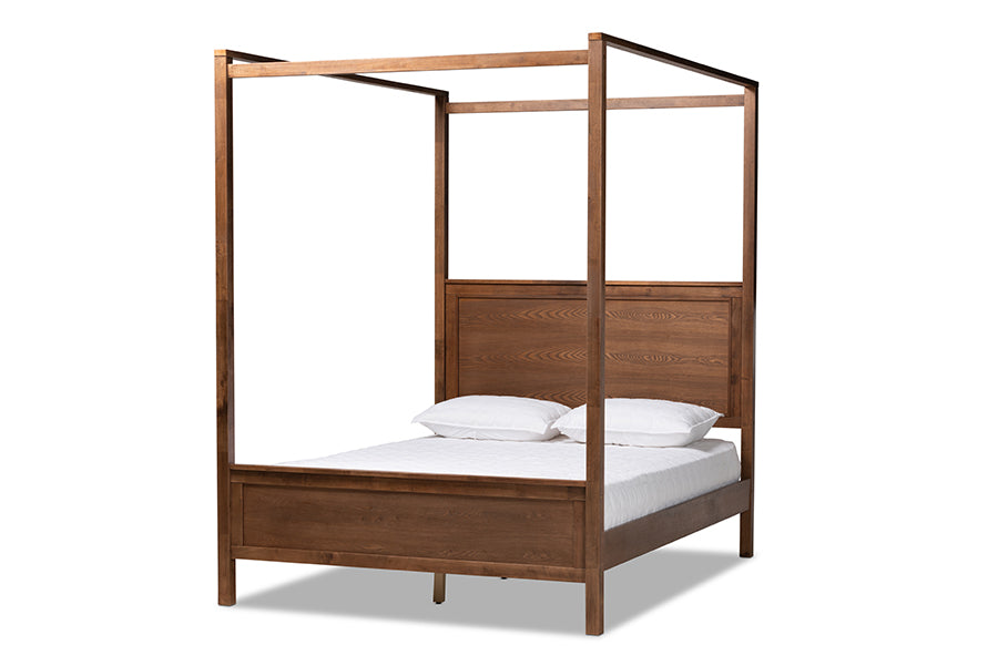 Baxton Studio Veronica Modern and Contemporary Walnut Brown Finished Wood Queen Size Platform Canopy Bed | Beds | Modishstore - 6