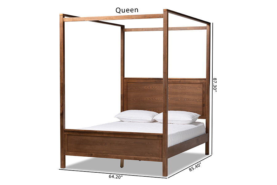 Baxton Studio Veronica Modern and Contemporary Walnut Brown Finished Wood Queen Size Platform Canopy Bed | Beds | Modishstore - 7