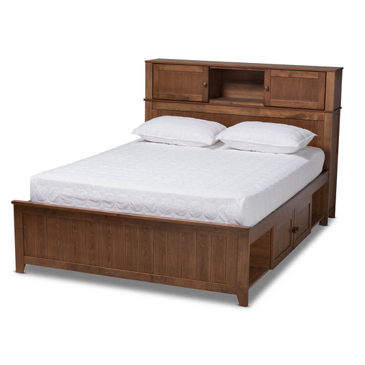 Baxton Studio Riko Modern and Contemporary Transitional Walnut Brown Finished Wood Queen Size Platform Storage Bed | Beds | Modishstore